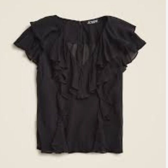 J.CREW NWT Blouse 2X Black Ruffled Chiffon Layered Cami V-Neck Career Sexy Top - Picture 1 of 14